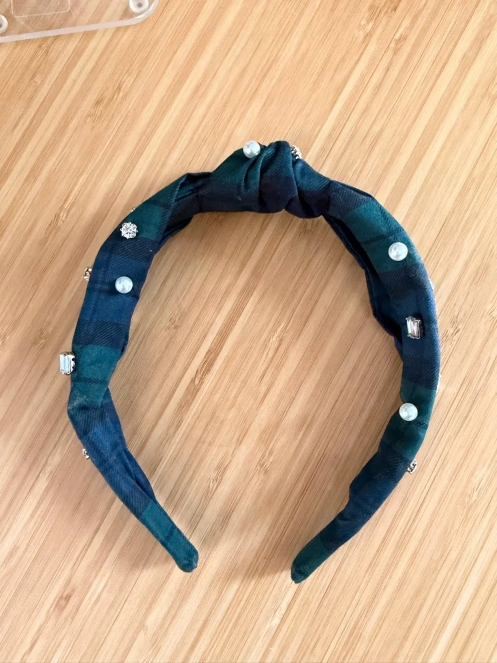 🎀PICK 5/$25🎀 J.Crew Tartan Crystal Knot Headband in Blackwatch Plaid Green